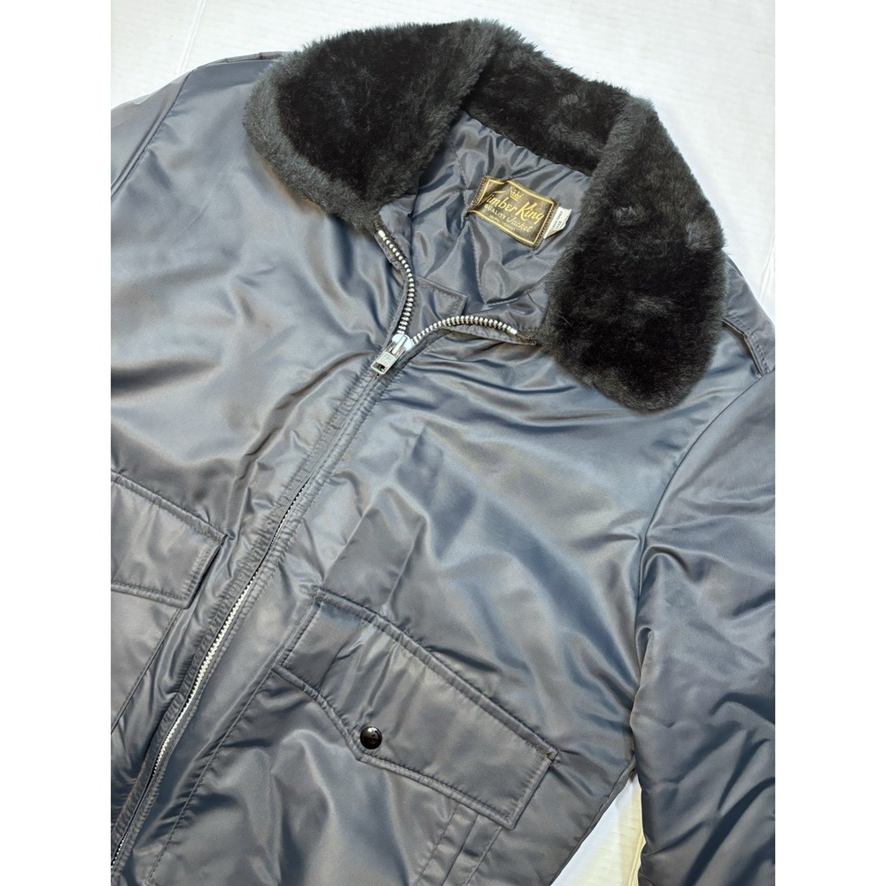 Timber King Bomber Jacket‎ Mens Med Black Fur Collar Insulated Zip Flight Style